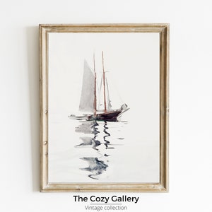 Watercolor Sailboat Muted nautical printable art, Lake house decor printable art, Boat print vintage beach house