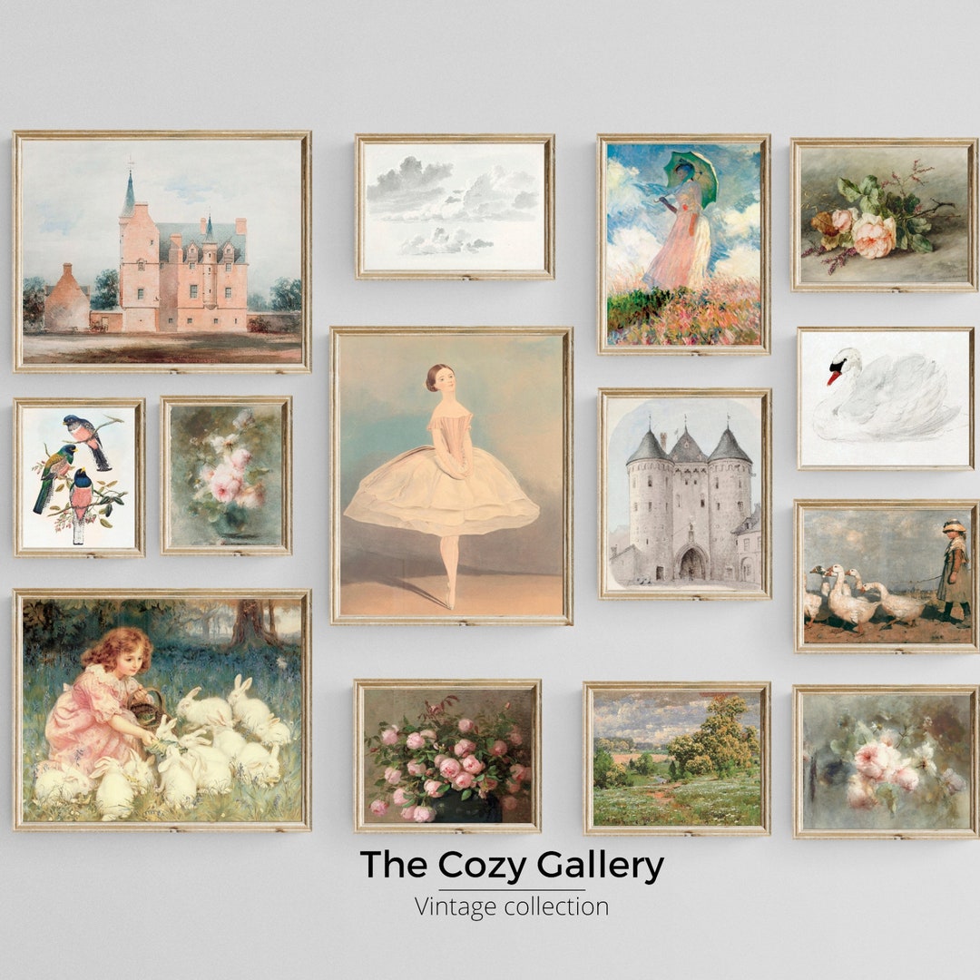 Coquette Pink Gallery Wall Set 14 Printable Art, Vintage Nursery Wall ...
