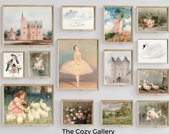 Coquette Pink Gallery Wall Set 14 stampe artistiche, decorazioni vintage per la cameretta, decorazioni per la stanza da bambina in stile balletcore, pacchetto di stampe artistiche rosa