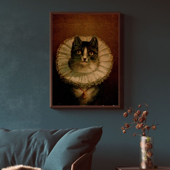 Cat Baroque Vintage Oil Painting With a Victorian Collar