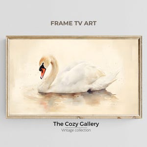 Swan Watercolor vintage painting for TV, Neutral pink antique swan Samsung Frame Tv Art, Valentine&#39;s decor  TV Download