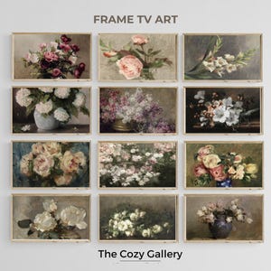 FLORAL Samsung Frame TV ART set of 12, Botanical Vintage painting for Samsung Tv, Bundle floral screensaver digital download 4k