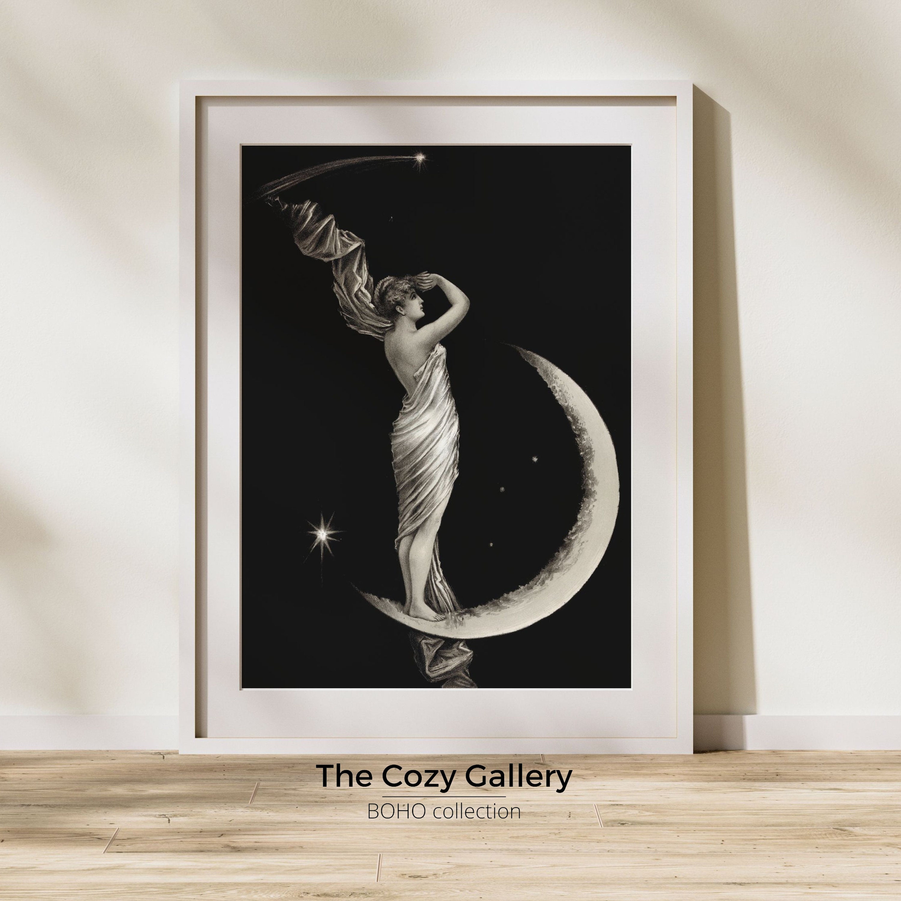 Moon Vintage Mystic Whimsy Printable Art, Halloween Gothic Moon Night ...