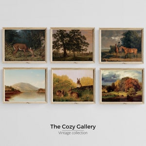 Moody Autumn english Country fall Gallery Print, Charming autumn neutral Landscape set of 6 printable art