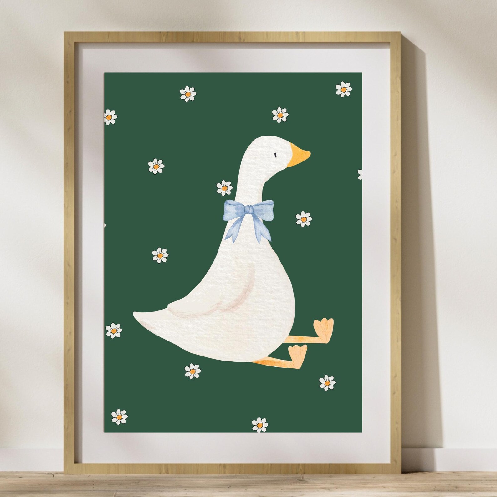 Cute Silly Goose Wall Art, Dark Green Neutral Nursery Decor, Kid's ...