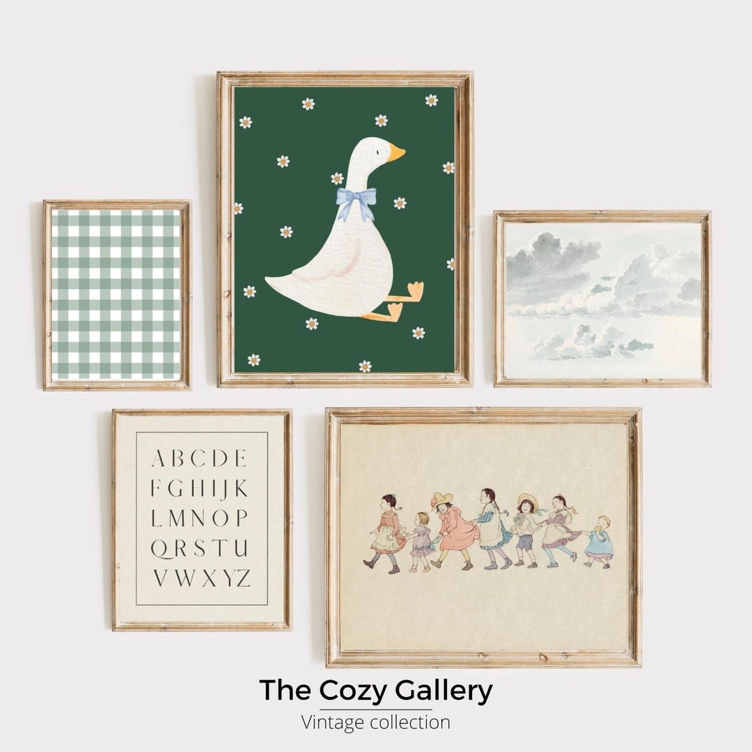 Vintage Nursery Prints Set of 5, Silly Goose Playroom Wall Art (digital ...