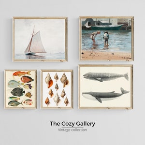 Nautical vintage kids room gallery wall art Set, Costal printable art Set nursery boy, Kids room ocean theme