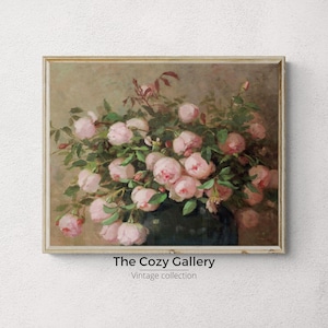 Pink Peonies bouquet Valentine&#39;s day PRINTABLE, Vintage oil painting pink flowers romance  farmhouse cottagecore