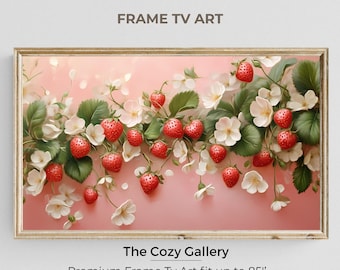 Fiori di fragola per Frame TV, ghirlanda di frutta per San Valentino Samsung Frame TV art Download digitale