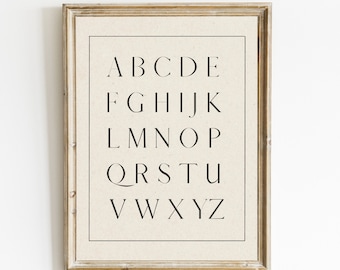 Vintage alphabeth print Nursery neutral art, Illustration ABC's wall decor for Kids room, Neutral gender nursery