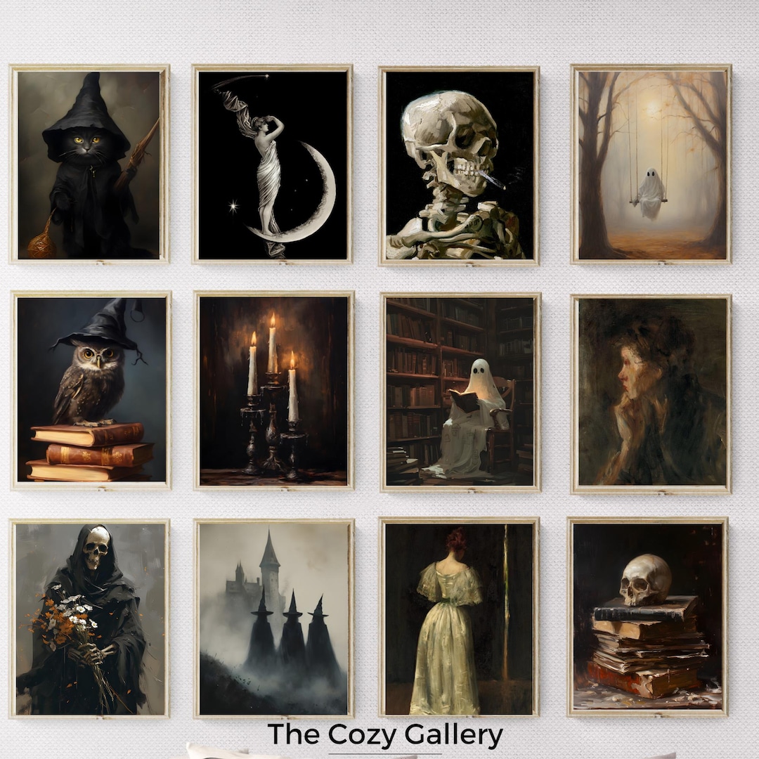 Spooky Halloween Printable Gallery Set of 9, Sketch Dark Academia ...
