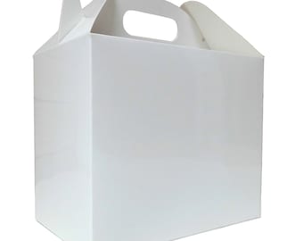 Glossy White Gift Boxes - Cardboard Gift Hamper Party Boxes with Handles for sweets, small gifts (17x10x14cm - PACK OF 10)