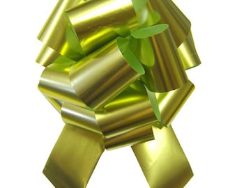 Green Matt Metallic Pull Bows for gift baskets, Christmas hampers, floristry, party decorations, balloon decor (32mm / 50mm - PACK OF 10)