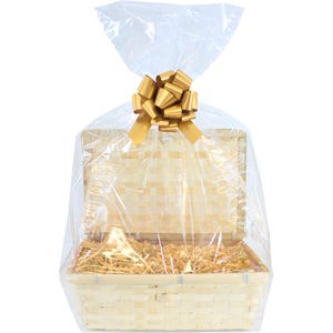 Bamboo Gift Basket Hamper Kit – Gold Bow & Tag, Cellophane Bag
