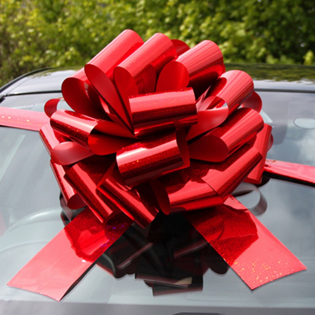 Big Red Car Bow With Ribbon - Gift Bow for New Cars, Christmas, Large ...