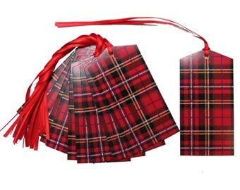 Tartan Christmas Gift Tags with Red Ribbon - Pack of 50