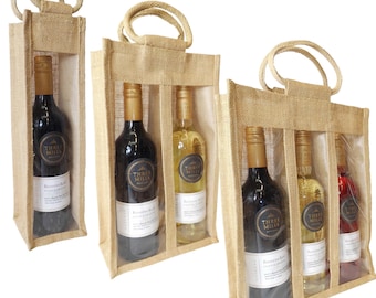 Natural Jute Wine Bottle Gift Bag with Cotton Handles