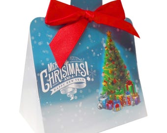 Blue Christmas Tree Gift Boxes with Mini Bows - Triangle Gift Hamper Box for Sweets, Chocolates & Small Gifts (Pack of 10)