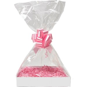 Mother's Day Gift Hamper Kit – White Tray, Pink Shred, Bow & Cellophane Bag