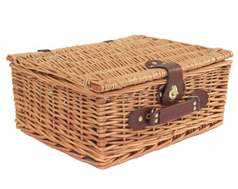 Empty Wicker Hamper Basket with Lid for Gift Baskets, Christmas Hampers, Picnics and Storage - 14" NATURAL WICKER (36x30x16cm)