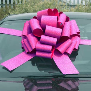 Giant Glittery Pink Car Bow - (42cm diameter) Large Gift Decoration