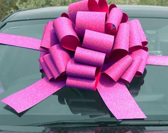 Giant Glittery Pink Car Bow - (42cm diameter) Large Gift Decoration