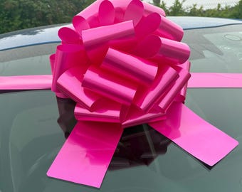 Giant Pink Car Bow - 30cm Glossy Gift Bow with Ribbon