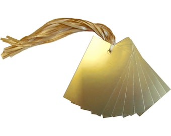 Gold Gift Tags & Tying Ribbon - Gold gift wrap packaging for Christmas hampers, gift baskets, weddings, birthday presents (PACK OF 50)