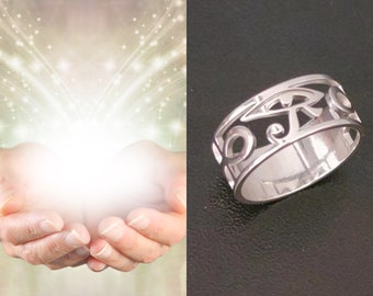 Amulet van oneindige energie, spiritueel vat geladen met ritueel, betoverde Egyptische ring, paranormale sieraden.