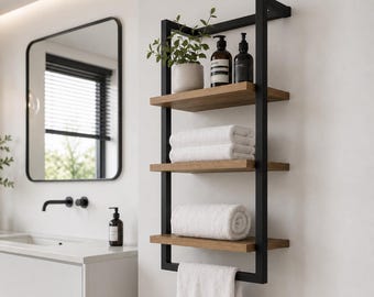 Bathroom Shelf with Towel Bar, Wall Mounted Bathroom Organizer Storage Rack