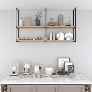 2 Floating Steel Shelf Supports, Ceiling-Hung, Custom Cut, Kitchen Organization Solution, Stylish Wall Mounted Shelf System, Kitchen Shelves