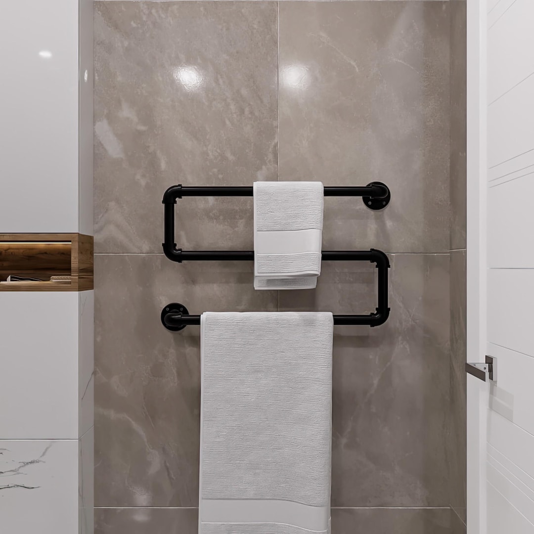 Industrial Pipe Towel Holder, Wall Mounted Towel Hanger for Bathroom ...