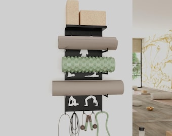 Soporte para esterilla de yoga, almacenamiento de pared para yoga, accesorios de fitness, decoración para estudio de yoga, juego de gimnasio en casa, regalo de yoga para ella, equipo de pilates