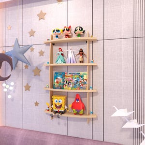 Wall Mounted 4 Shelves Space Saver Kids Bookshelf, Book Organizer for Kids Room, Montessori Book Display for Baby, Gift for Baby
