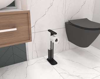 Portarrollos de papel higiénico y organizador, decoración y almacenamiento de baños modernos, arte de metal hecho a mano, organización funcional del baño