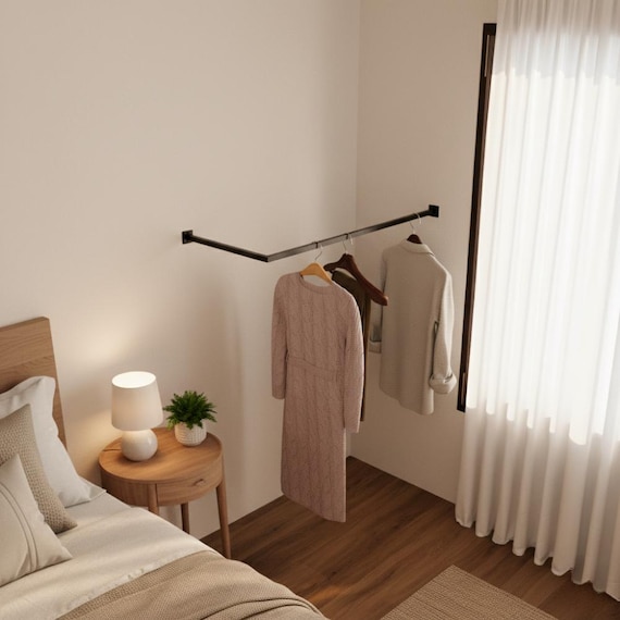 Eck-Kleiderstange, Wand montierte Kleiderstange, L-förmige Kleiderstange, Industrie-Boutique-Display, Minimalistische Kleiderstange, moderne Garderobe