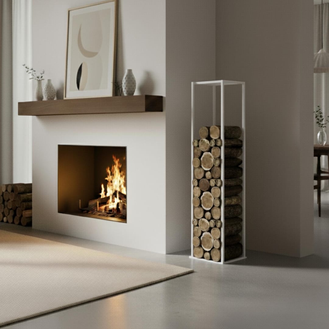 Modern Log Rack Modern Metal Firewood Rack, Minimalist Indoor Log Holder, Steel Wood ...