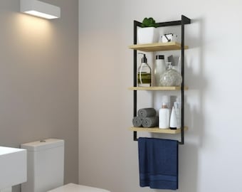 Modern Metal Towel Holder With 3 Tier Shelves – Wall Mounted Storage Rack