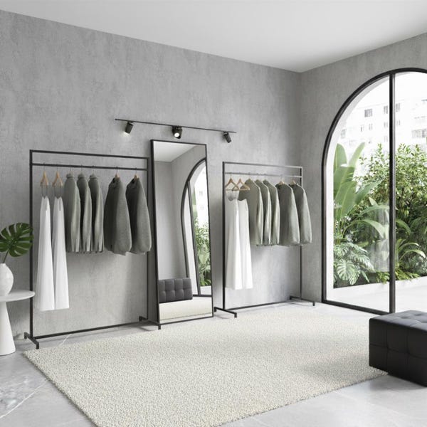 Minimalist Metal Clothing Rack – Modern Freestanding Garment Rack for Bedroom or Boutique