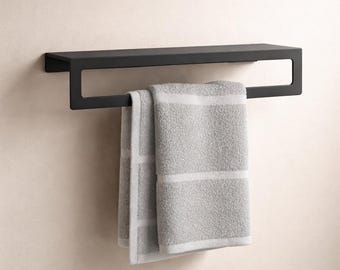 Wall Mounted Metal Towel Rack Shelf Bathroom Organizer Minimal Storage Holder Modern Decor