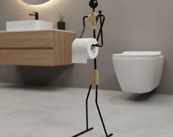 Metal Stick Figure Holder – Freestanding Bathroom Accent for Toilet Paper