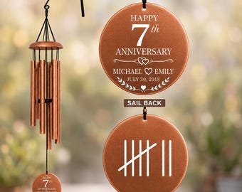 Campana de viento personalizada para el 7.º aniversario / Regalo de cobre grabado a medida