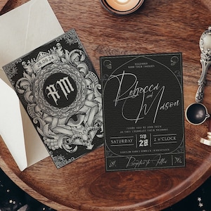 HALLOWEEN Wedding Invitation Template Black Wedding Invitation Suite Editable Elegant Gothic Wedding Digital Download Templett