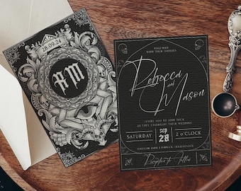 HALLOWEEN Wedding Invitation Template Black Wedding Invitation Suite Editable Elegant Gothic Wedding Digital Download Templett
