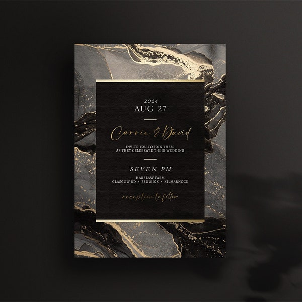 MARBLE Wedding Invite Luxe Black and Gold Invitation Wedding Template Printable Wedding Invite Easy to Edit Digital Download