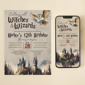 Editable Wizard Birthday Invitation Template, Magical Printable and Digital Birthday Party Invite, Easy to Edit, Digital Download