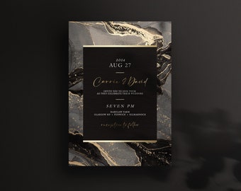 MARBLE Wedding Invite Luxe Black and Gold Invitation Wedding Template Printable Wedding Invite Easy to Edit Digital Download