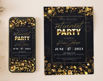 Retirement Party Invitation Template Digital Retirement Invitation Evite Black Gold Retirement Editable Party Template Digital Download