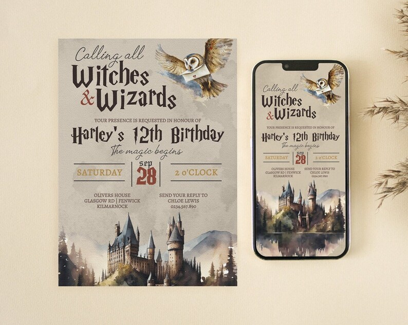Editable Wizard Birthday Invitation Template Magical Printable and Digital Birthday Party Invite Easy to Edit Digital