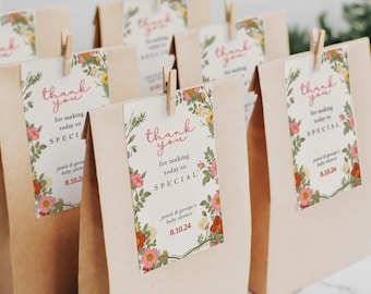 Wildflower Baby Shower Gift Tag Template, Boho Floral Baby Shower Favor Tag, Printable Thank You Tag, Baby Shower Favors, Digital Download